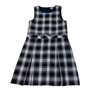 Lands End Youth Girls 12 School Uniform Plaid Jumper Dress Skirt Blue‎ Green